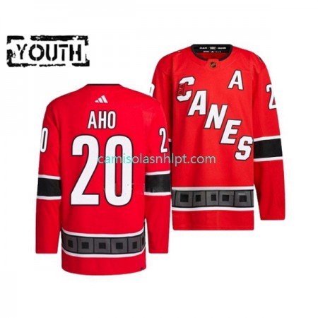 Camiseta Carolina Hurricanes SEBASTIAN AHO 20 Adidas 2022-2023 Reverse Retro Vermelho Authentic - Criança